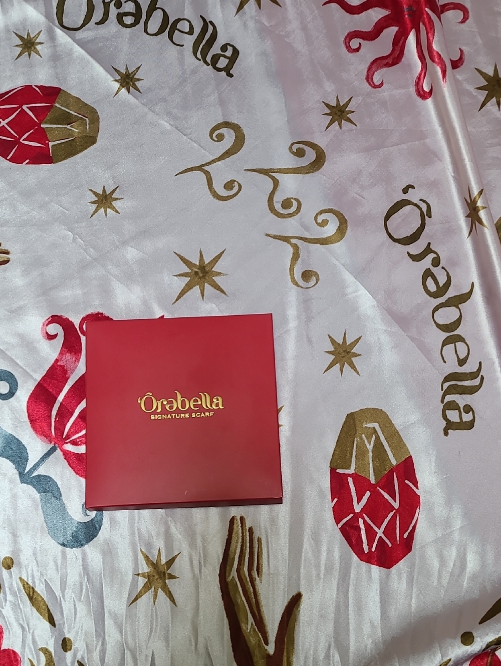 Orabella Signature Scarf - Red & Gold Box Nwt